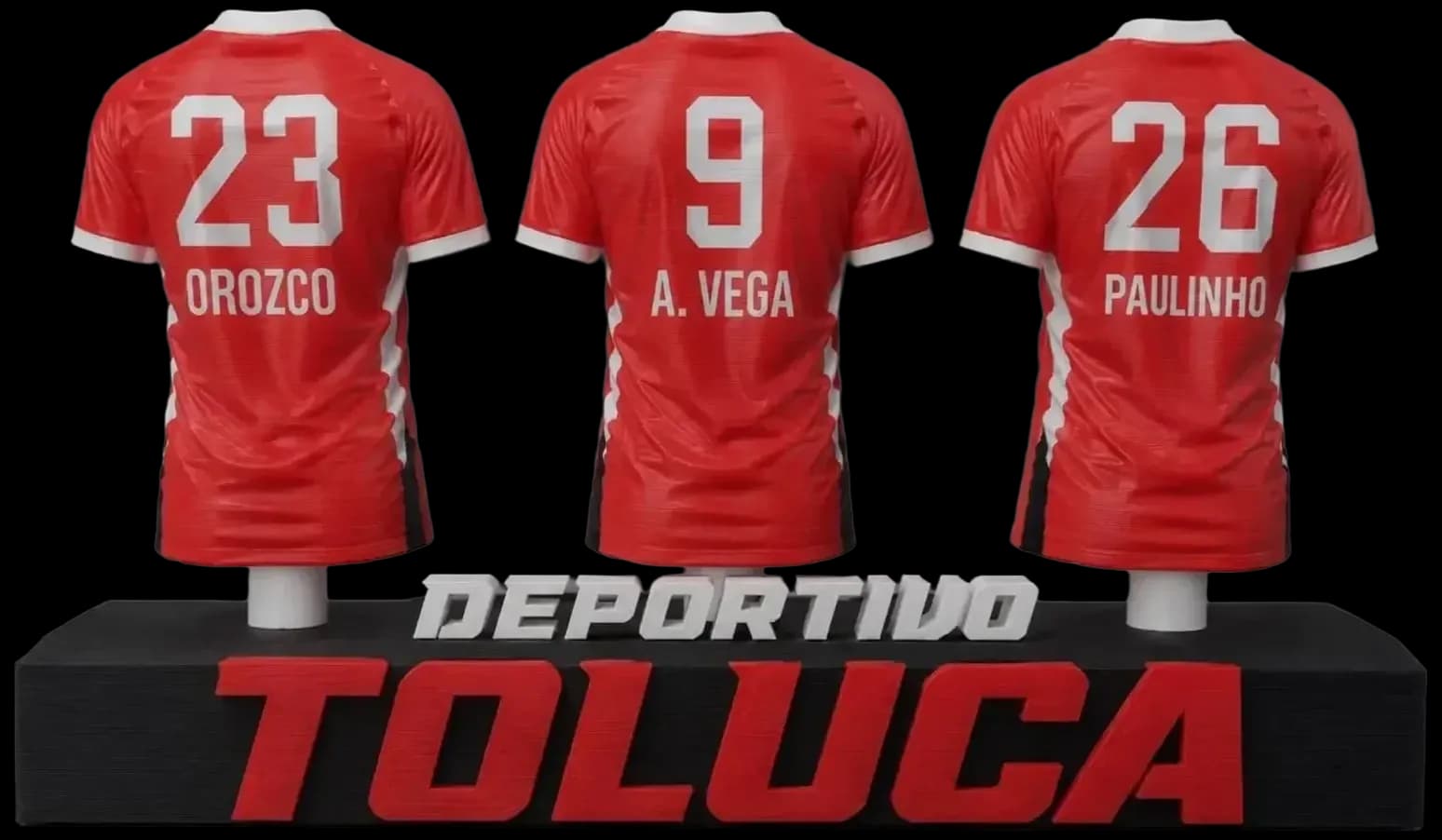 Deportivo Toluca 3-Player Jersey Display — 3D printed sports display